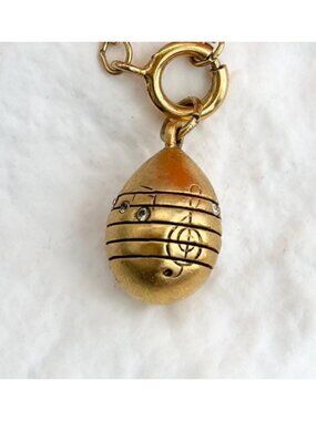 Joan Rivers Music Symbol Carved Gold Toned Rhinestone Vintage Pendant | Charm